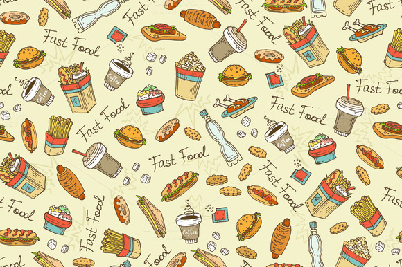 Pattern With Hand Drawn Fast Food
