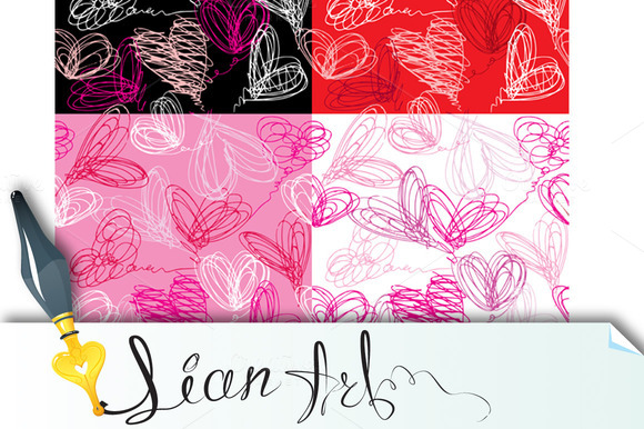 Seamless Pattern With Scribble Heart