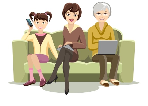Females On Couch With Gadgets