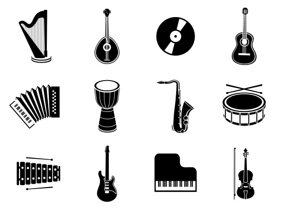 Black Music Instrument Icons