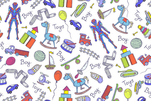 Pattern With Hand Drawn Toys For Boy