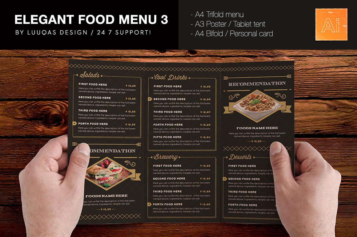 Elegant Food Menu 3 Brochure Templates on Creative Market