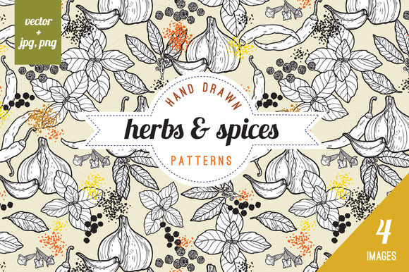 Seamless Spices Herbs Patterns
