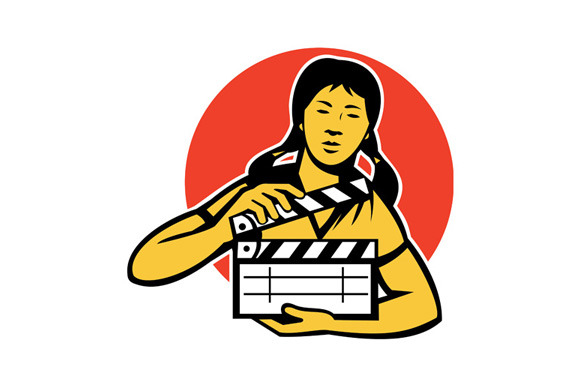 Asiian Woman Girl With Movie Clapboa