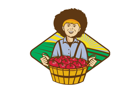 Farmer Boy Straw Hat Tomato Harvest