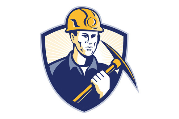 Coal Miner With Pick Axe Shield Retr