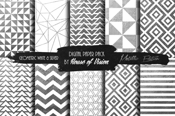 Geometric White Silver Paper Pack