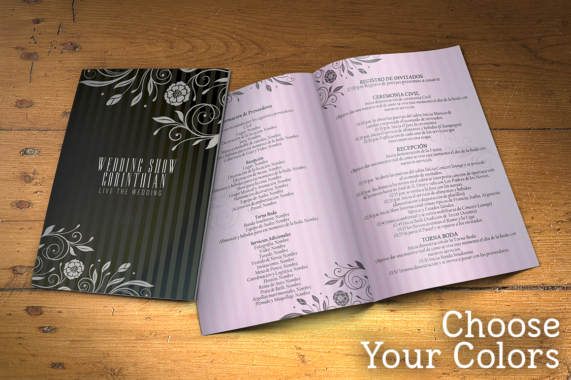 Download Wedding Program 2 sides PSD Template ~ Brochure Templates on Creative Market