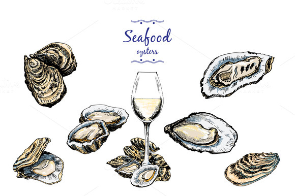 Oysters Set Of Graphic Illustration