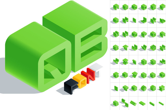 Vector 3D Isometric Green Letters