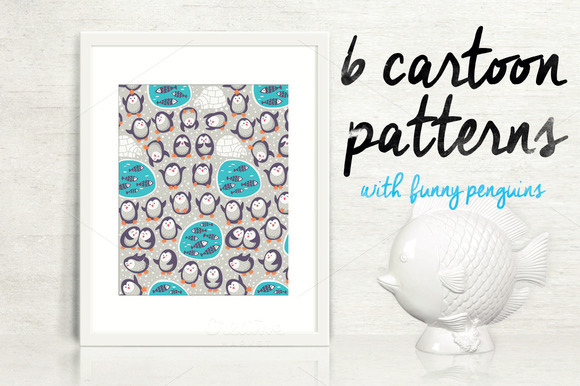 Cartoon Patterns With Funny Penguins