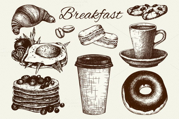 Hand Drawn Breakfast Sketch Set
