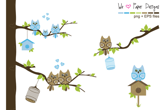 Blue And Brown Owl Family Clip Art