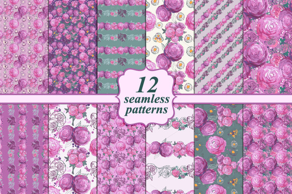 Set Of 12 Seamless Floral Patterns