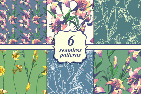 Set Of Six Seamless Floral Patterns