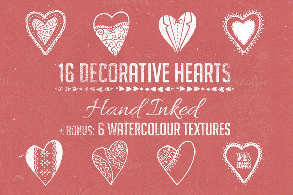 Hand Inked Decorative Hearts Bonus