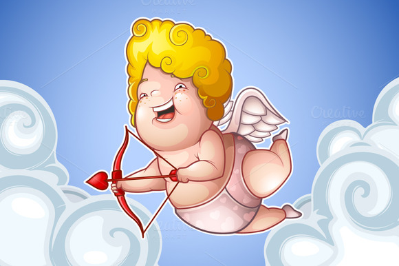 Funny Little Cupid In The Clouds