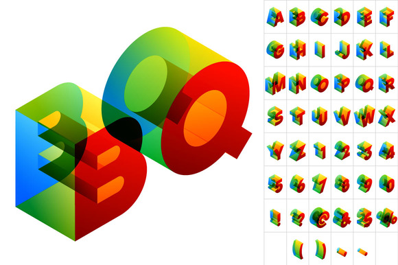 Vector Colored Isometric Alphabet