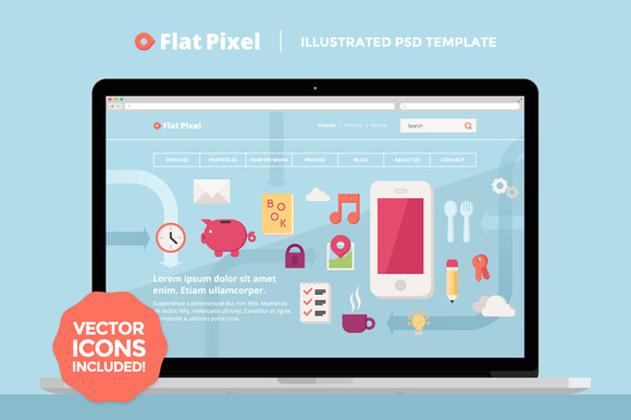FlatPixel Illustrated PSD Template