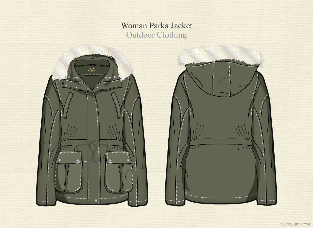 Download Women Parka Jacket Vector Template ~ Illustrations on ...