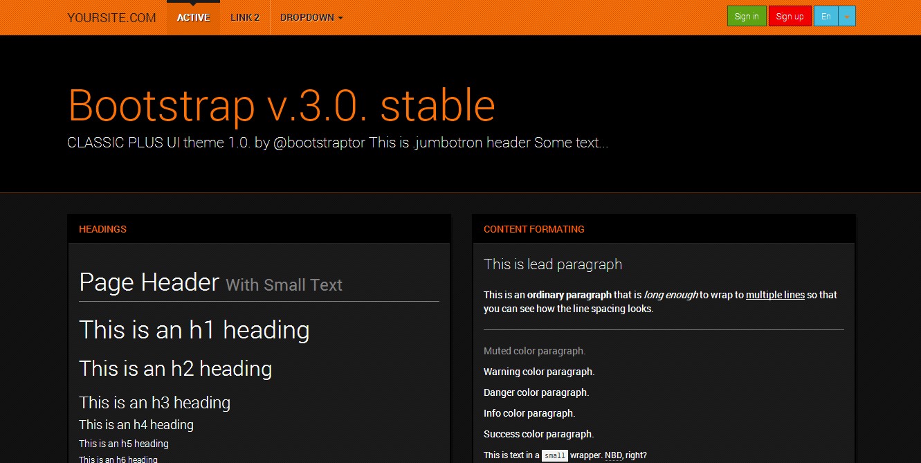 Download Bootstrap 3.0. Robotron orange theme ~ Bootstrap Themes on ...