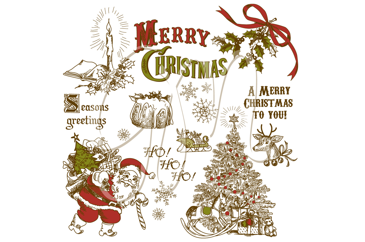 Christmas vintage style clip art ~ Illustrations on Creative Market