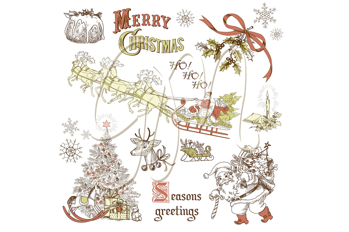 Christmas vintage style clip art ~ Illustrations on Creative Market