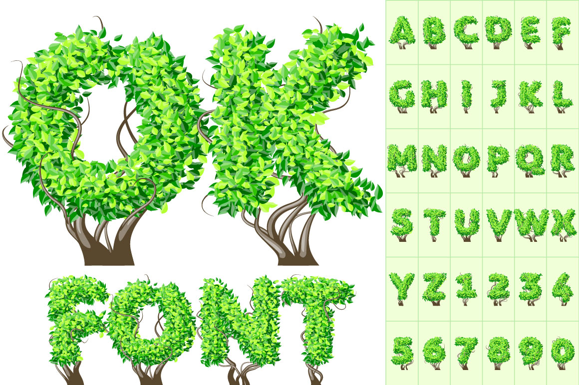 Detailed tree alphabet Objects on Creative Market