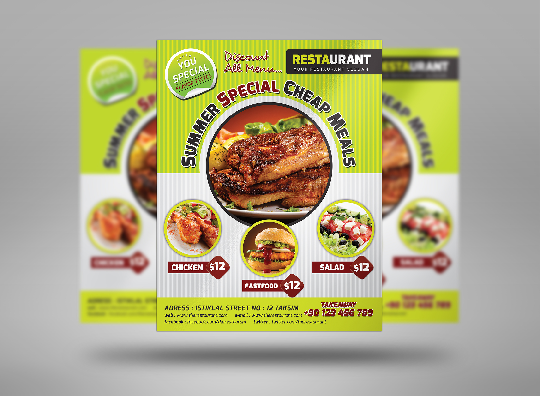 University Fast Food Flyer 3 Color ~ Flyer Templates on Creative Market