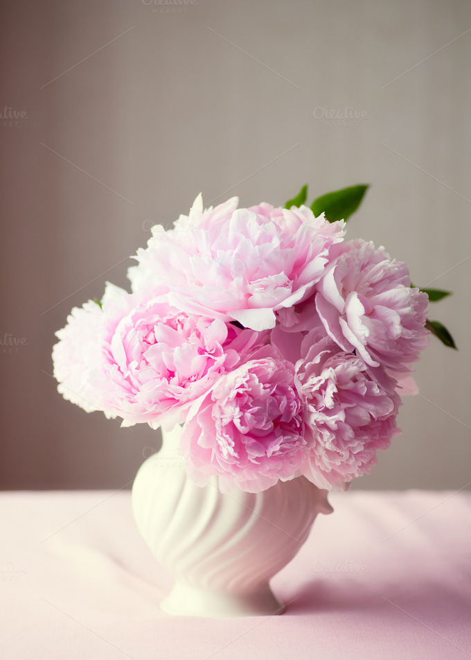 Fresh Cut Pink Peonies in a Vase Nature Photos on Creative Market