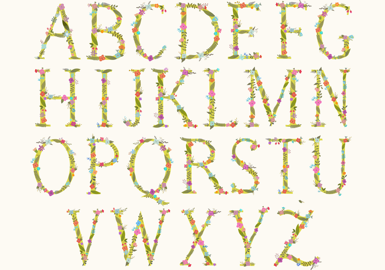 Funky floral alphabet ~ Graphics on Creative Market