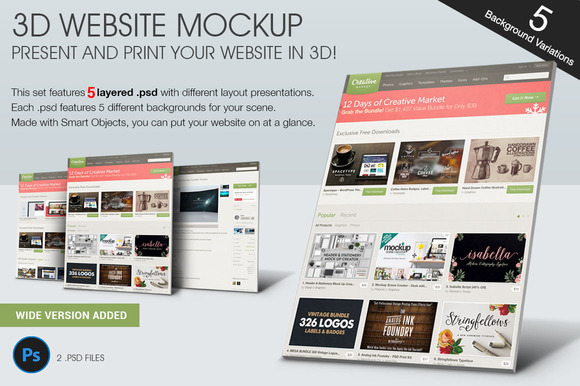 3d mockup website MockUp ~ 3D Creative Website Mockups on Market Product