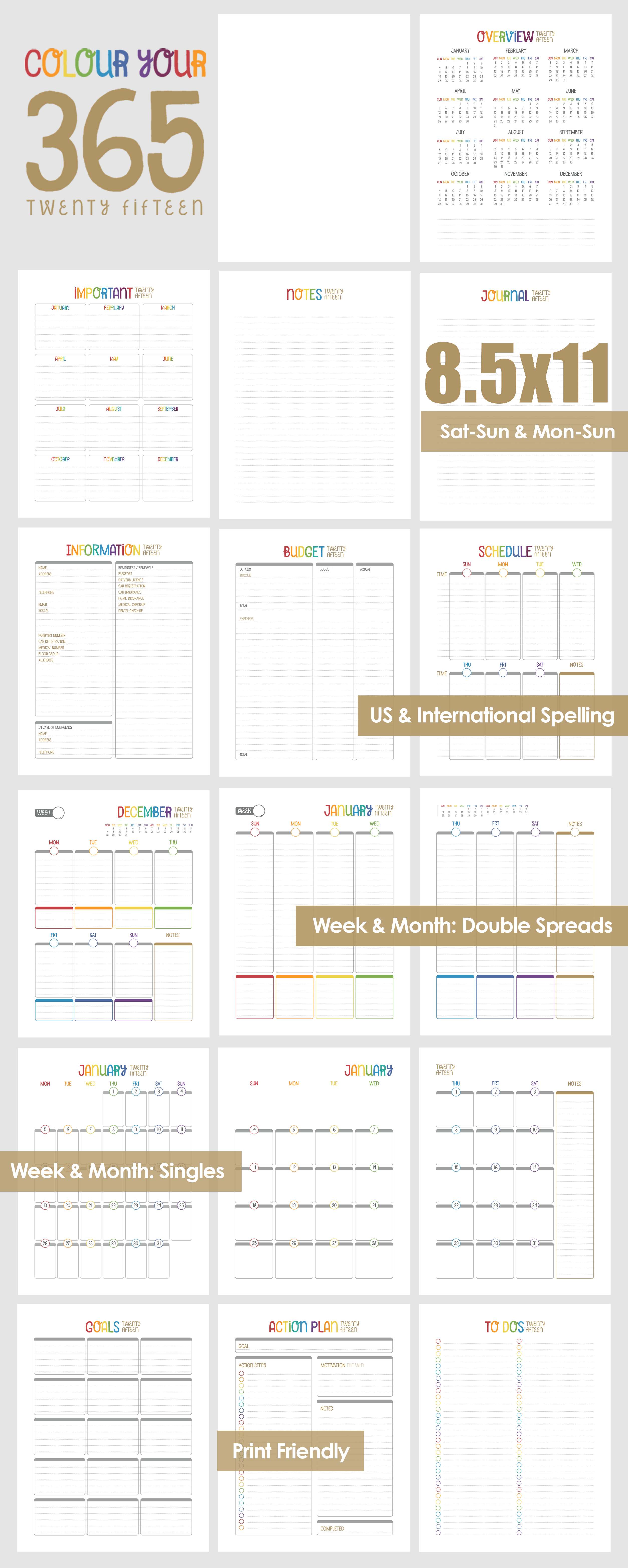 2015 Printable PDF Planner: 8.5x11 ~ Stationery Templates ...