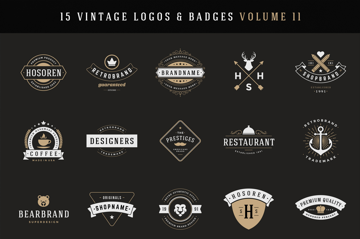 Download 15 Retro Vintage Logotypes or Badges ~ Logo Templates on ...