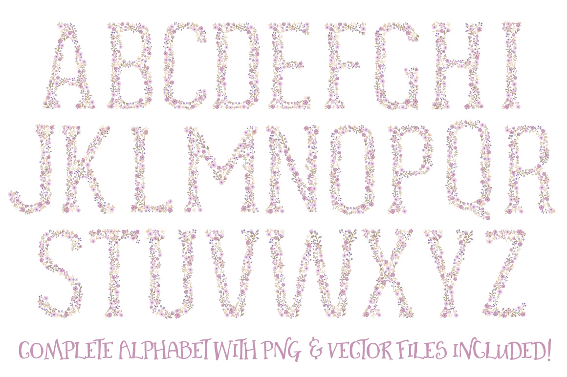 Lavender Floral Alphabet Vectors ~ Illustrations on Creative Market