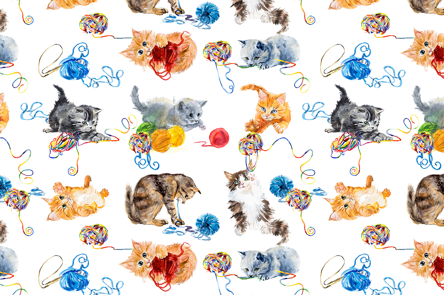 Seamless cats & yarns. Patterns on Creative Market