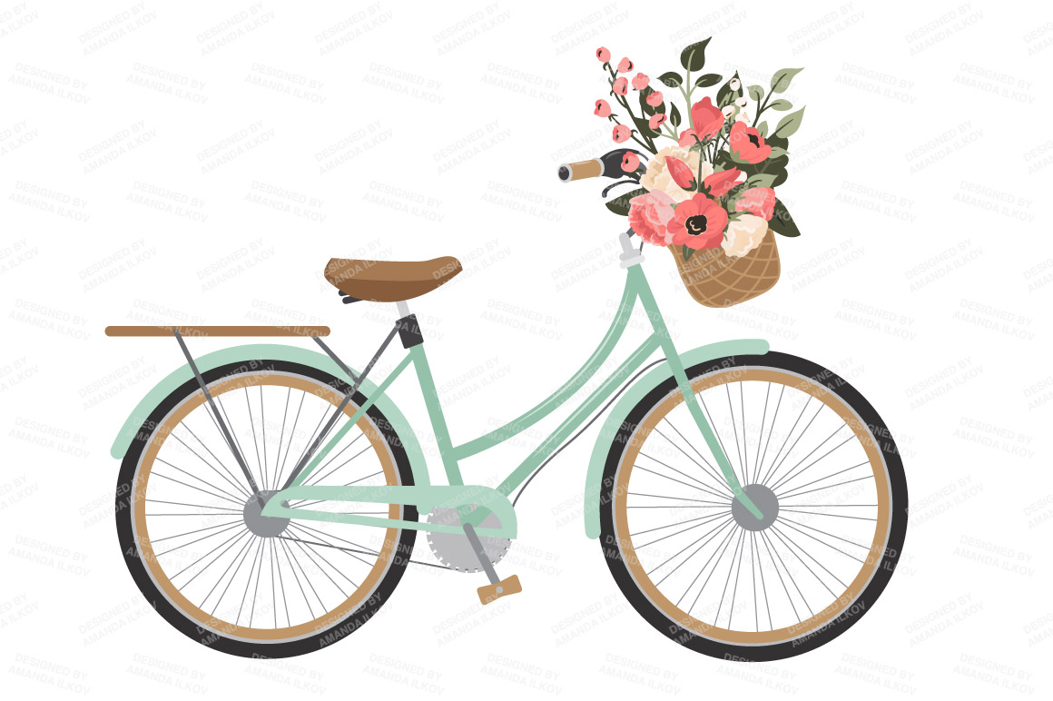 Mint & Coral Floral Bicycle + Extras Illustrations on