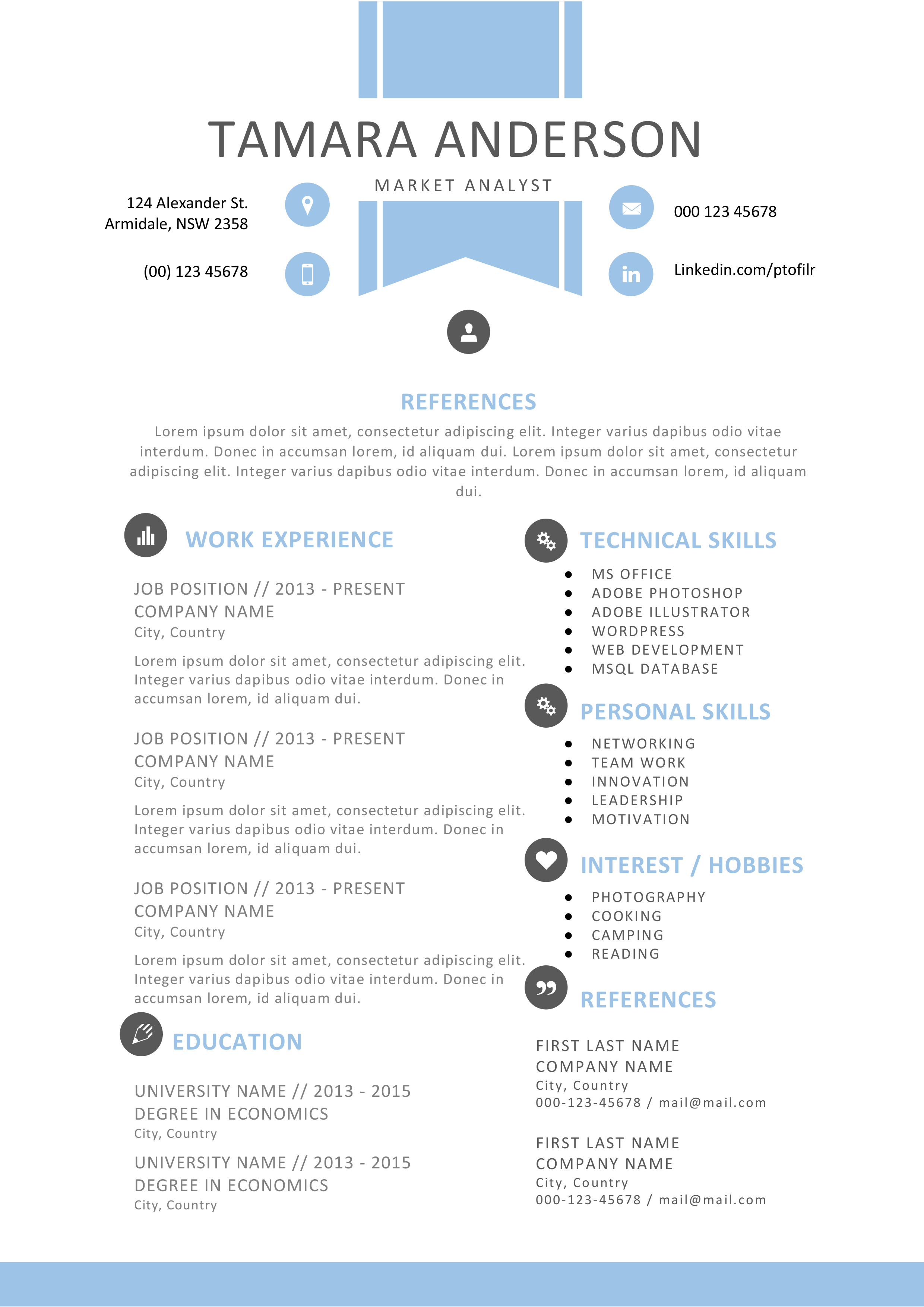 Blue ribbon resume for Word Resume Templates on Creative Market