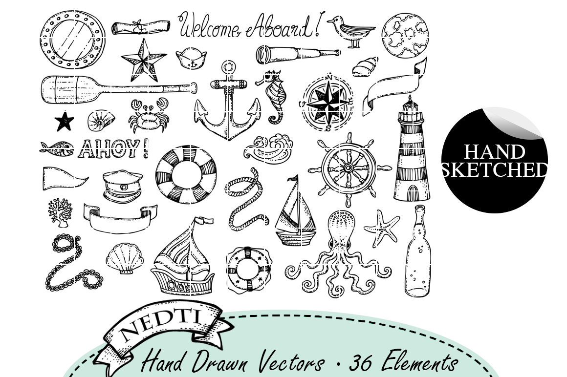 Nautical Hand Drawn PNG 36 Elements ~ Illustrations on Creative Market