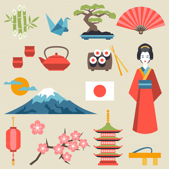 Japan icons and symbols set ~ Objects on Creative Market