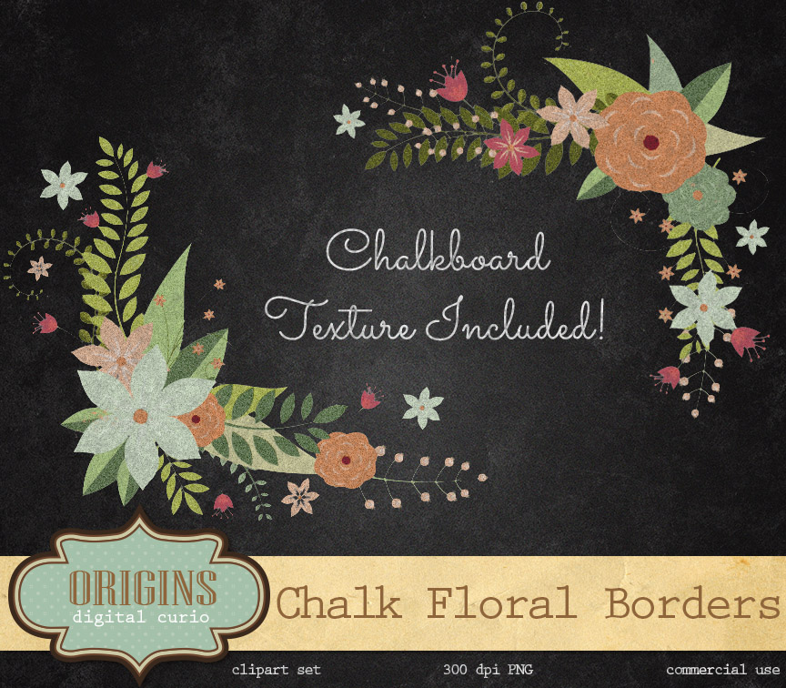 Chalkboard Floral Borders Clipart Illustrations on Creative Market