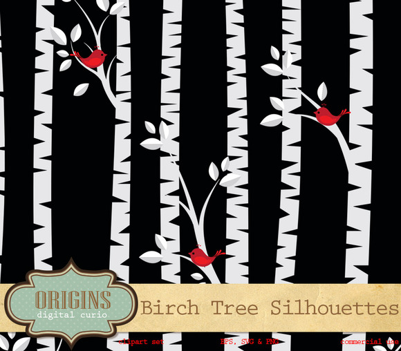 Download Birch Tree Silhouette Vector Clipart ~ Illustrations on ...