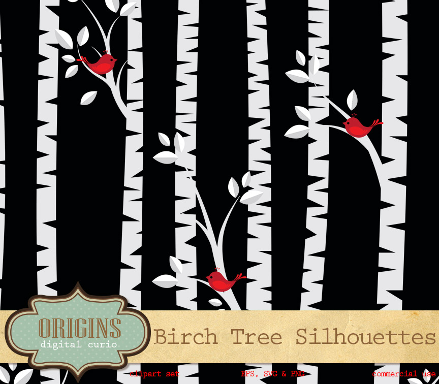 Download Birch Tree Silhouette Vector Clipart ~ Illustrations on ...