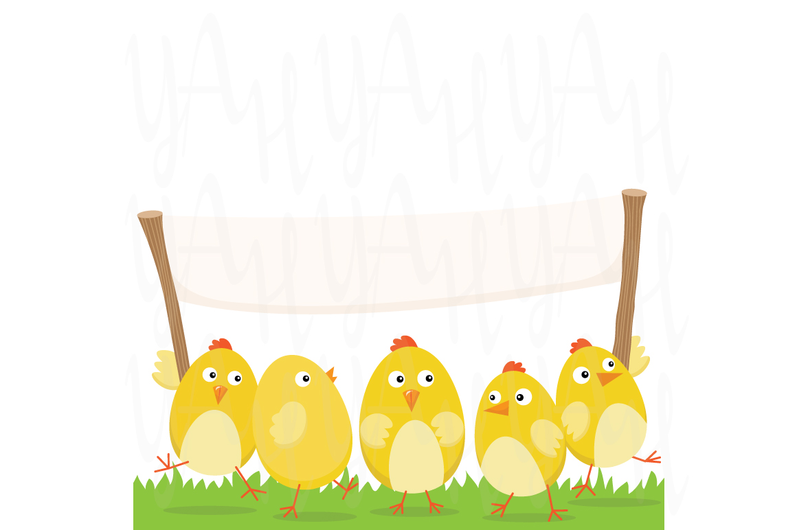 Happy Easter Chicks with Banner ~ Illustrations on Creative Market