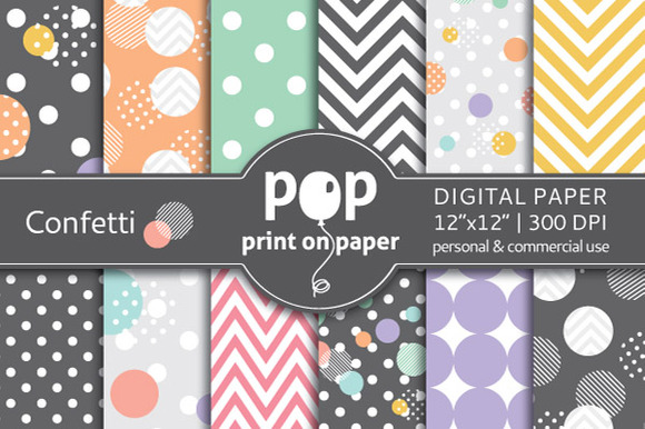Download Confetti - 12 digital papers ~ Patterns on Creative Market