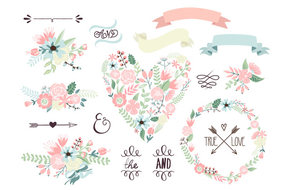 Wedding Floral clipart, Wreath heart ~ Illustrations on ...