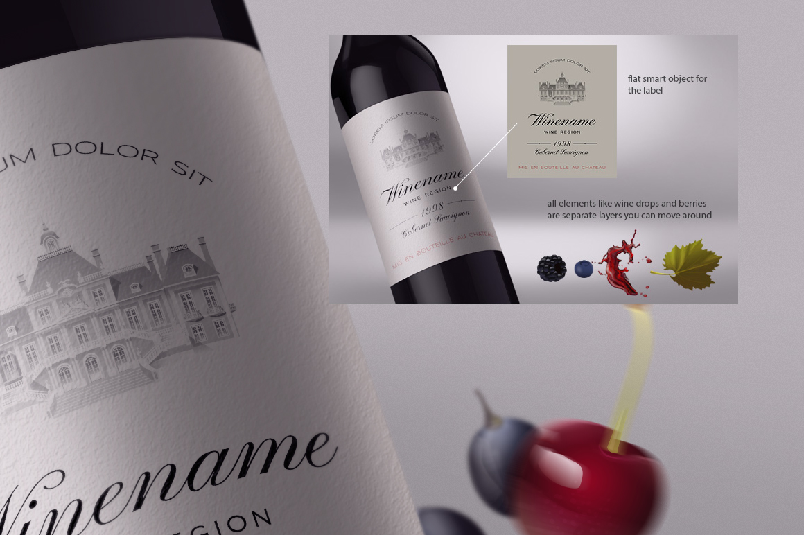 Download Wine bottle and label mock-up ~ Product Mockups on Creative Market