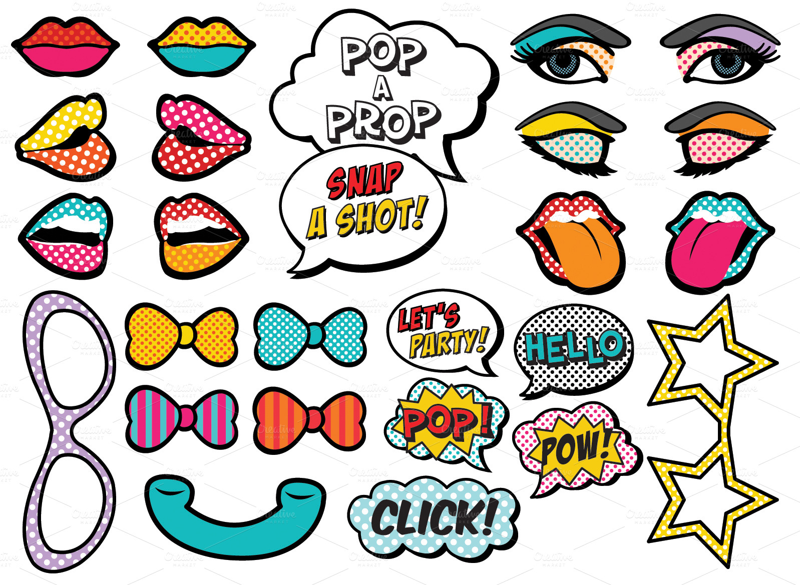 25 Printable Pop Art Photo Props Illustrations on Creative Market