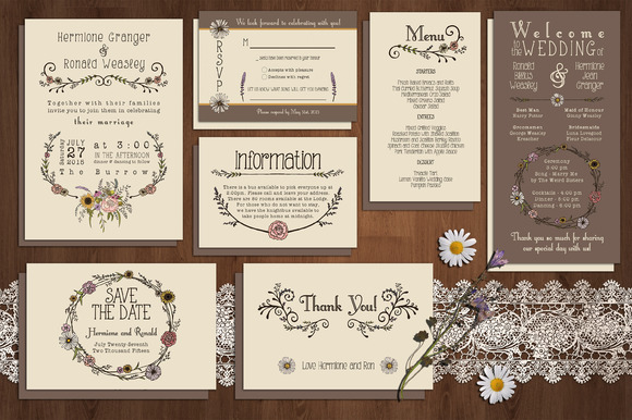 Wildflower Wedding Invitation Suite Invitation Templates On Creative Market Wedding Invitation Suite Templates