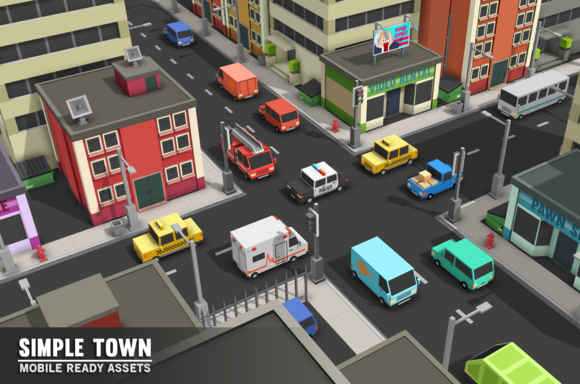 simple town - cartoon city assets